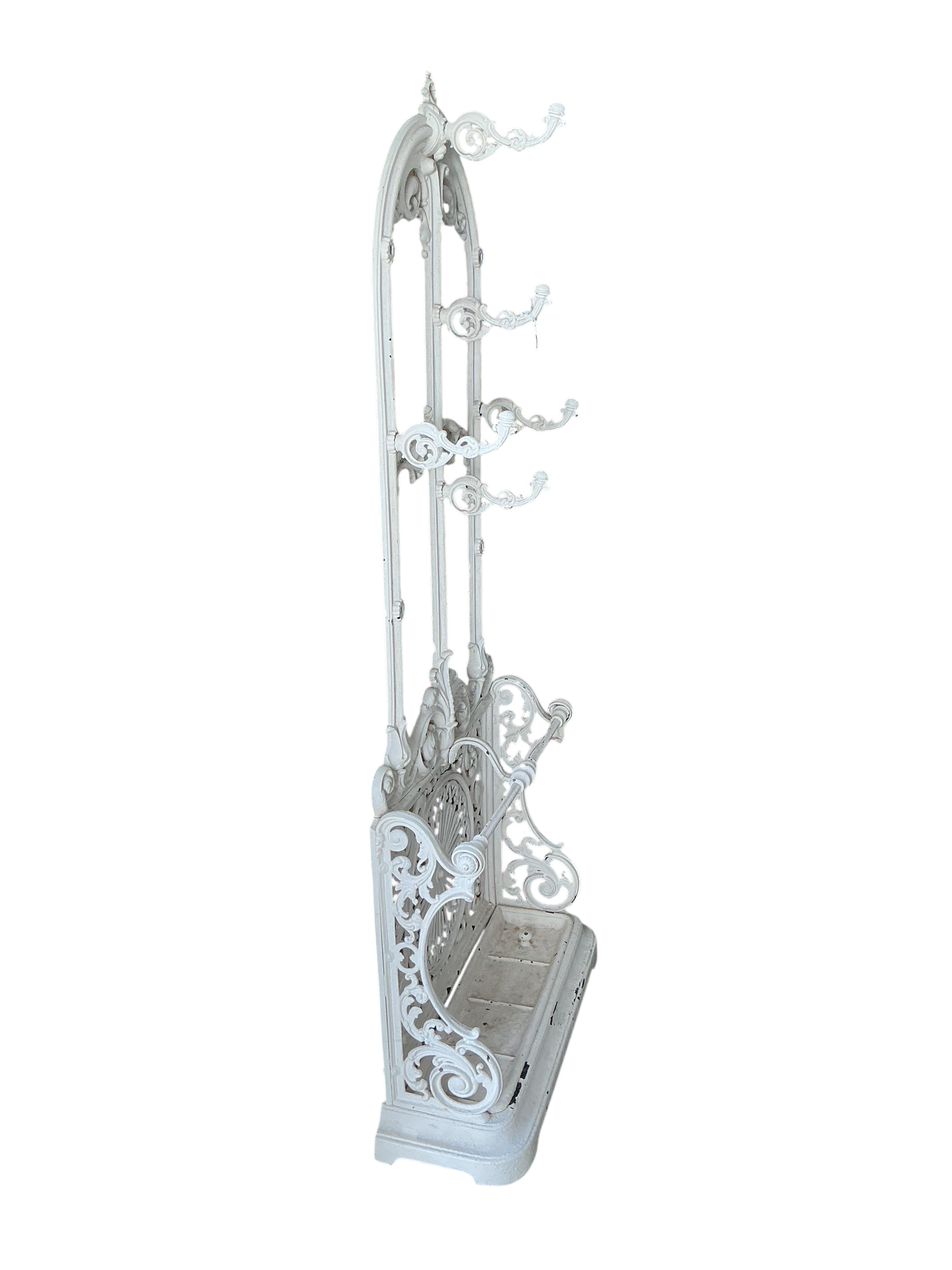 A Victorian painted cast iron hall stand, width 72cm, depth 27cm, height 182cm